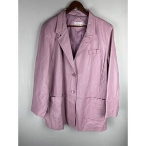 VTG Venezia Pink Leather Blazer Jacket Sz B6 Pockets Plus Size Romantic Feminine
